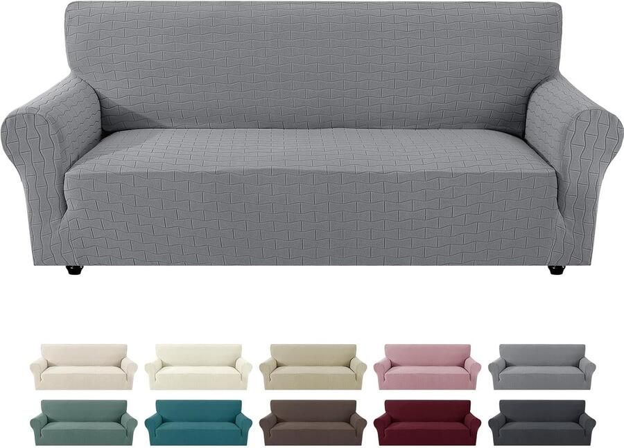 Stretch Bankhoes 3 Zits Lichtgrijs Elastische Sofa Kussenhoes Beschermt Bank Tegen Kat & Haar Anti-Vlek Wasbaar Vernieuw de Woonkamerbank voor Kind