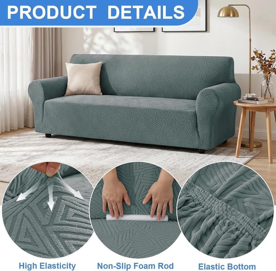 Stretch Bankhoes 3 Zits Lichtgroen Elastische Sofa Kussenhoes Machinewasbaar Bestand Tegen Huisdierkrassen En Vlekken Geschikt Voor De Woonkamer - Foto 2