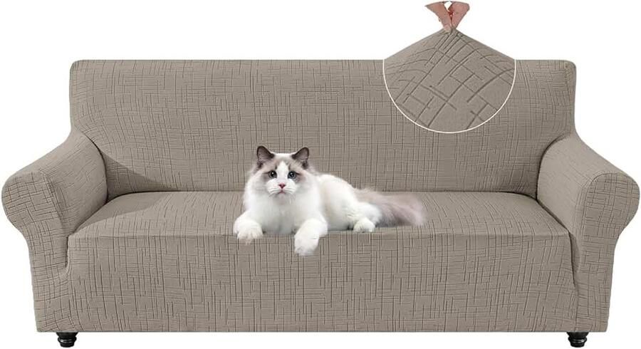 Stretch Bankhoes 3 Zits Sofahoes Universele Met Armleuningen Elastische Soft Bankovertrek Meubelhoes Vuilafstotend Voor Woonkamer Voor Honden Kat Huisdier Kaki