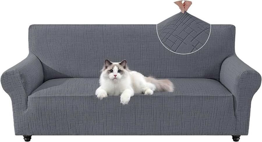 Stretch Bankhoes 3 Zits Sofahoes Universele Met Armleuningen Elastische Soft Bankovertrek Meubelhoes Vuilafstotend Voor Woonkamer Voor Honden Kat Huisdier Lichtgrijs
