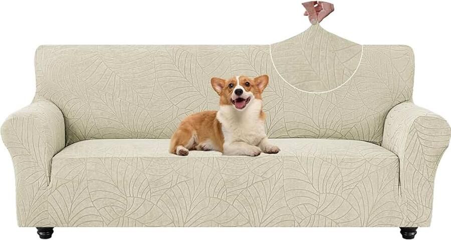 Stretch Bankhoes 3 Zits Sofahoes Universele Met Armleuningen Elastische Soft Bankovertrek Meubelhoes Vuilafstotend Voor Woonkamer Voor Honden Kat Huisdier Beige