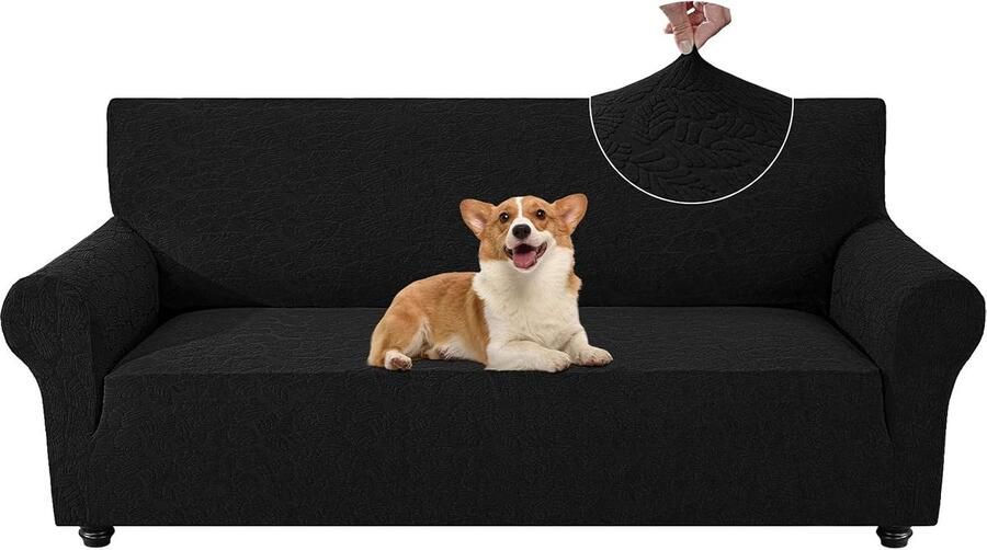 Stretch Bankhoes 3 Zits Sofahoes Universele Met Armleuningen Elastische Soft Bankovertrek Meubelhoes Vuilafstotend Voor Woonkamer Voor Honden Kat Huisdier Zwart