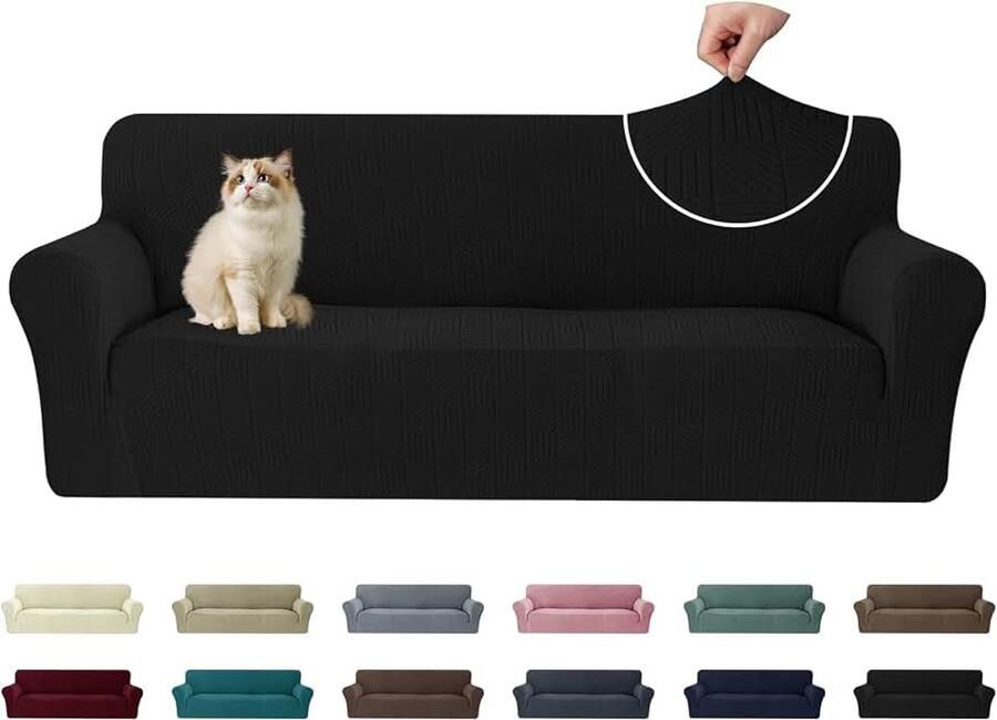 Stretch Bankhoes 3 Zits Universele Rekbare Armsteun Sofahoes Elastische Bankhoezen Voor Woonkamer Met Antislipschuim Vuilafstotend Wasbare Meubelbe Zwart