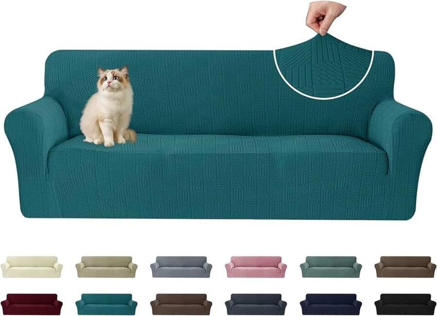 Stretch Bankhoes 3 Zits Universele Rekbare Armsteun Sofahoes Elastische Bankhoezen Voor Woonkamer Met Antislipschuim Vuilafstotend Wasbare Meubelbe Donkergroen