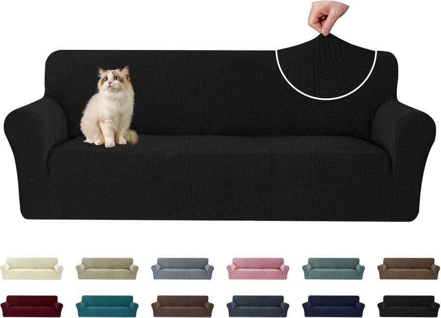 Stretch Bankhoes 3 Zits Universele Rekbare Armsteun Sofahoes Elastische Bankhoezen Voor Woonkamer Met Antislipschuim Vuilafstotend Wasbare Meubelbe Zwart