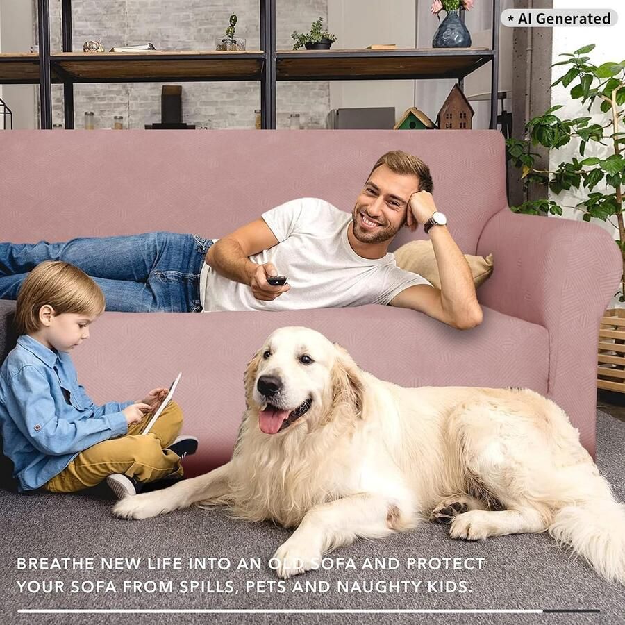 Stretch Bankhoes 4 Zits Elastische Bankhoezen Voor Woonkamer 1 Stuks Universele Rekbare Armsteun Sofahoes Met Anti-slip Schuim Krasbestendig Meubelhoes Voor Bank Grijs Roze