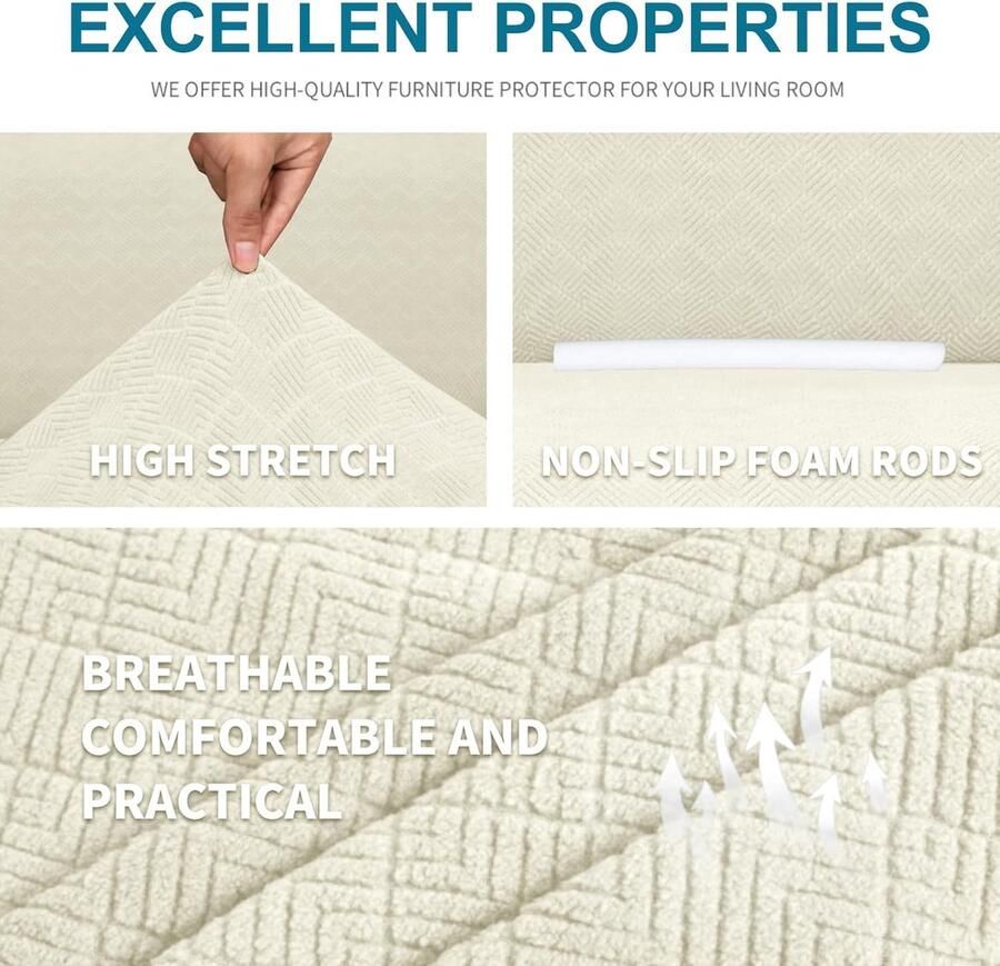 Stretch Bankhoes 4 Zits Elastische Bankhoezen Voor Woonkamer 1 Stuks Universele Rekbare Armsteun Sofahoes Met Anti-slip Schuim Krasbestendig Meubelhoes Voor Bank Beige