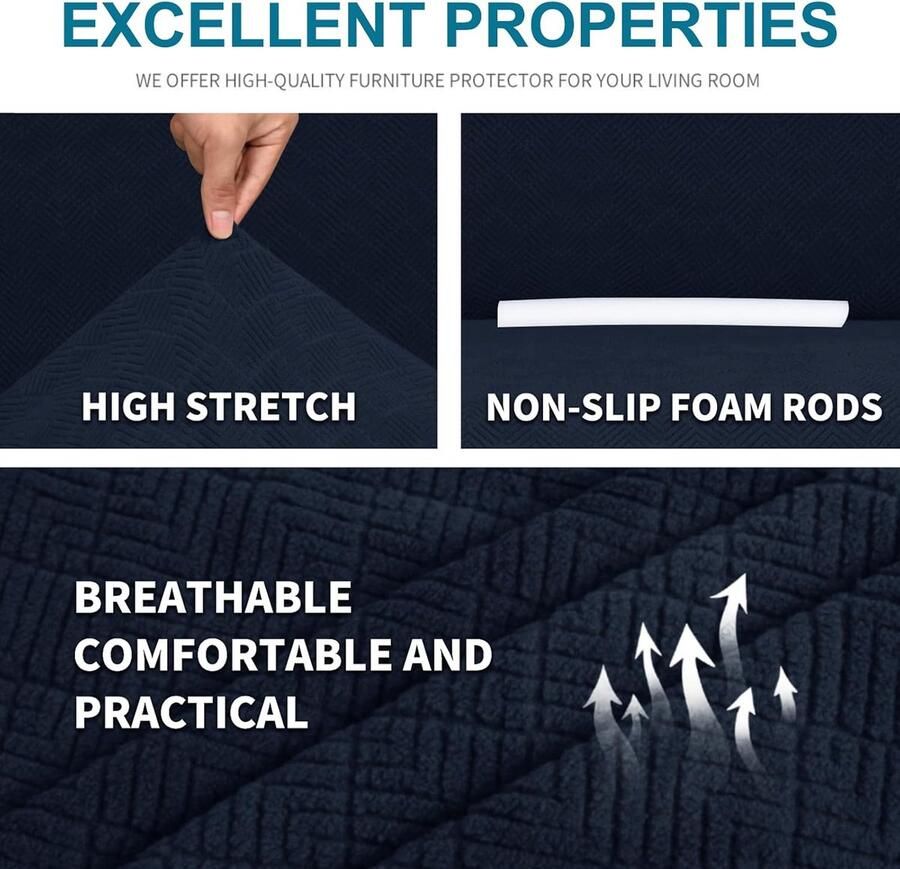 Stretch Bankhoes 4 Zits Elastische Bankhoezen Voor Woonkamer 1 Stuks Universele Rekbare Armsteun Sofahoes Met Anti-slip Schuim Krasbestendig Meubelhoes Voor Bank Donkerblauw