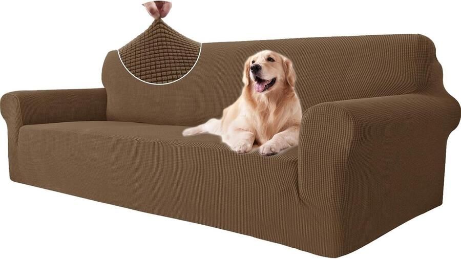 Stretch Bankhoes 4 Zits Elastische Bankhoezen Voor Woonkamer Universele Rekbare Armsteun Sofahoes Krasbestendig Meubelhoes Voor Bank Bruin