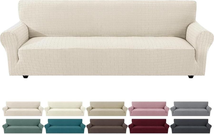 Stretch Bankhoes 4 Zits Gebroken Wit Elastische Sofa Kussenhoes Beschermt Bank Tegen Kat & Haar Anti-Vlek Wasbaar Vernieuw de Woonkamerbank voor Kind