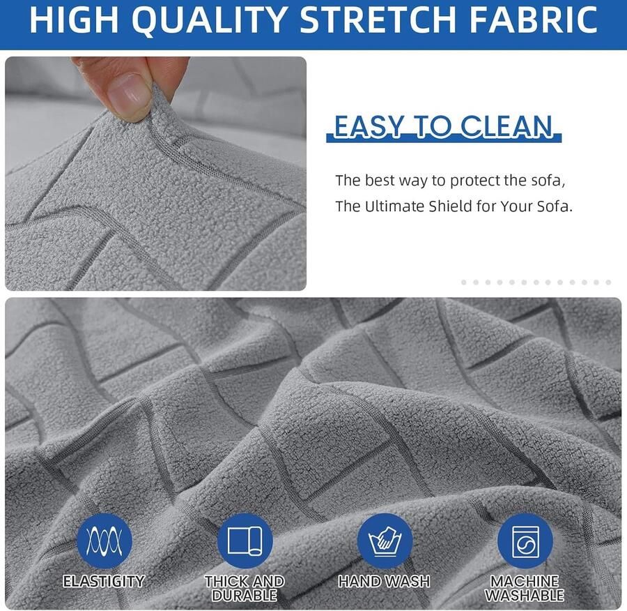 Stretch Bankhoes 4 Zits Lichtgrijs Elastische Sofa Kussenhoes Beschermt Bank Tegen Kat & Haar Anti-Vlek Wasbaar Vernieuw de Woonkamerbank voor Kind