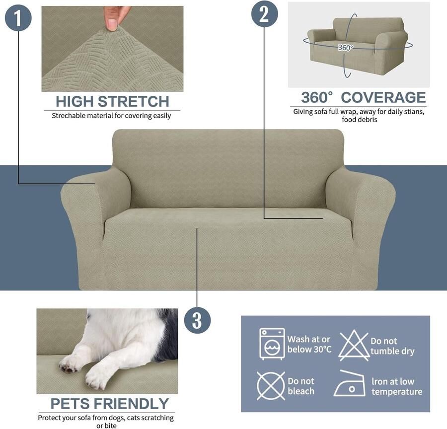 Stretch Bankhoes 4 Zits Universele Elastische Bankbeschermer Bankovertrek Voor Woonkamer Antislip Krasbestendig Bankhoezen Sofa Cover Met Anti-Slip Schuim Bank Hoes Khaki