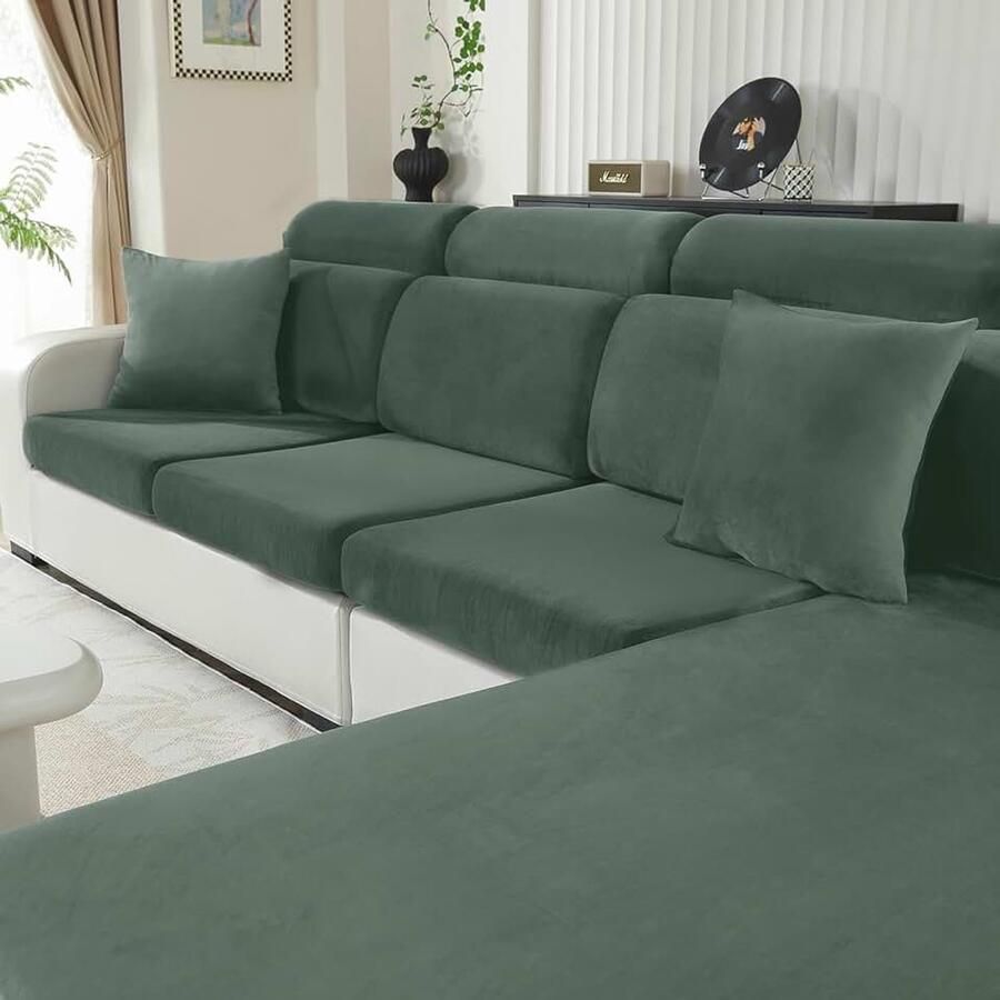 Stretch Bankhoes Universele Sofa Kussenhoes Elastische Sofa Zitkussen Hoezen Bankovertrek Antislip Sofahoezen Meubelbeschermer(Chaiselongue Lichtgroen)
