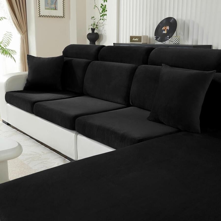 Stretch Bankhoes Universele Sofa Kussenhoes Elastische Sofa Zitkussen Hoezen Bankovertrek Antislip Sofahoezen Meubelbeschermer(Groot 1 Zit Zwart)