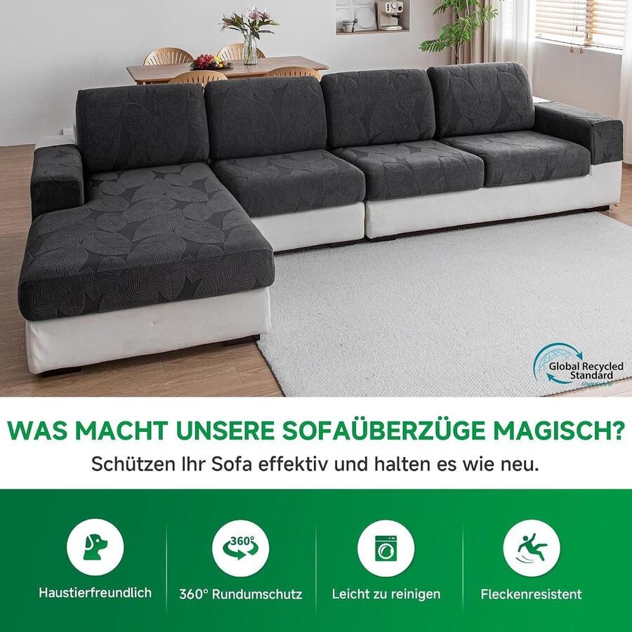 Stretch bankhoezen voor sectionele bank zachte wasbare bankovertrekken 2- of 3-4-zits huisdiervriendelijk antislip meubelbeschermer (1-delige armleuningbankhoes donkergrijs bladpatroon)