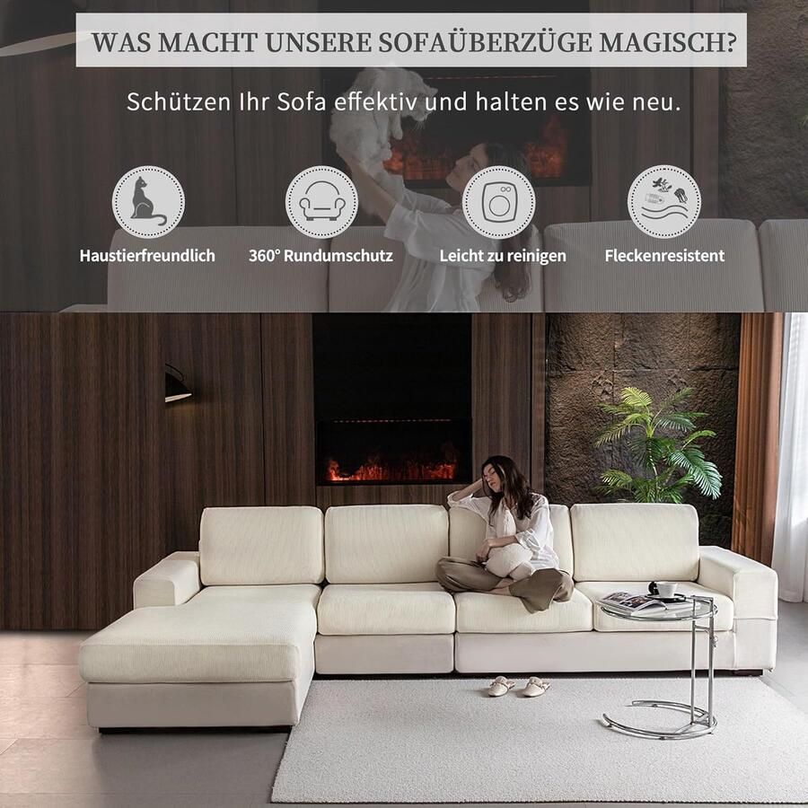 Stretch bankhoezen voor sectionele bank zachte wasbare bankovertrekken 2 3 4 zitplaatsen huisdiervriendelijk antislip meubelbeschermer (1-delige stoelhoes ivoor)