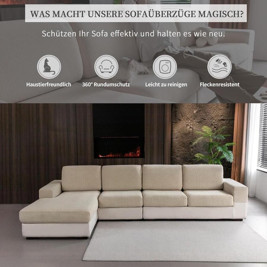 Stretch bankhoezen voor sectionele bank zachte wasbare bankovertrekken 2- of 3-4-zits huisdiervriendelijk antislip meubelbeschermer (1 stuk chaise cover lichtbruin)