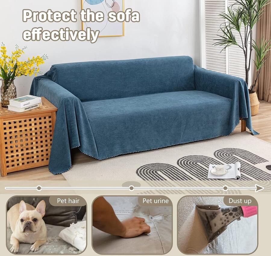 Stretch Sofa Cover Effen kleur Waterdichte Sofa Handdoek Vier seizoenen Universeel Home Decor Zachte Sofa Slipcovers Antislip Wasbaar voor Woonkamer Slaapkamer 180 * Donkerblauw