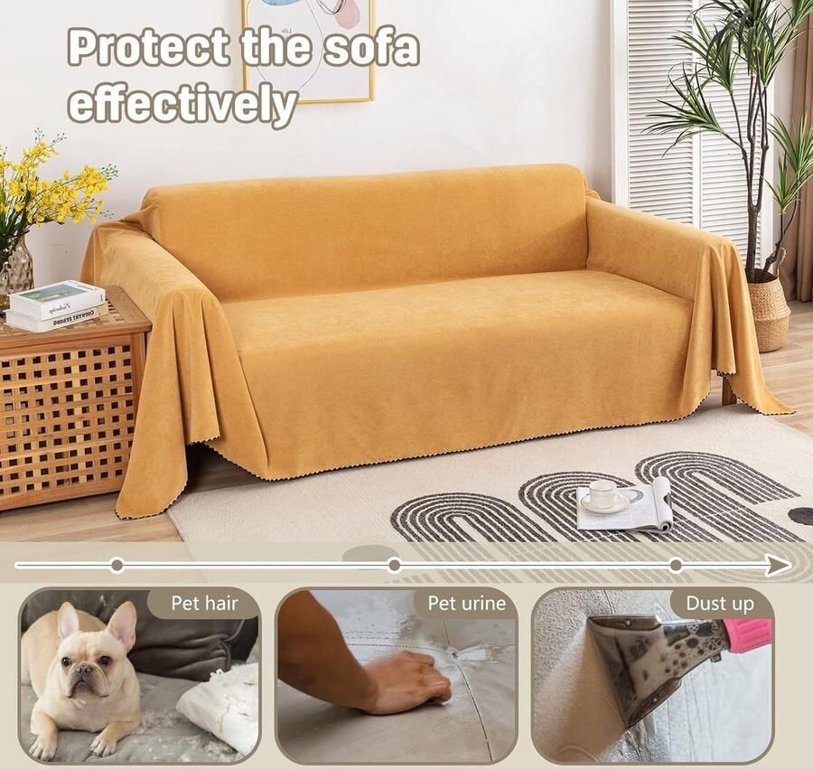 Stretch Sofa Cover Effen kleur Waterdichte Sofa Handdoek Vier seizoenen Universeel Home Decor Zachte Sofa Slipcovers Antislip Wasbaar voor Woonkamer Slaapkamer 180 * Geel