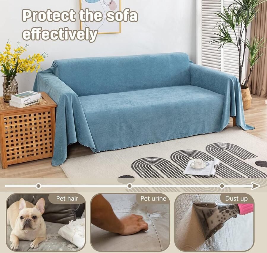 Stretch Sofa Cover Effen kleur Waterdichte Sofa Handdoek Vier seizoenen Universeel Home Decor Zachte Sofa Slipcovers Antislip Wasbaar voor Woonkamer Slaapkamer 180 * Lichtblauw