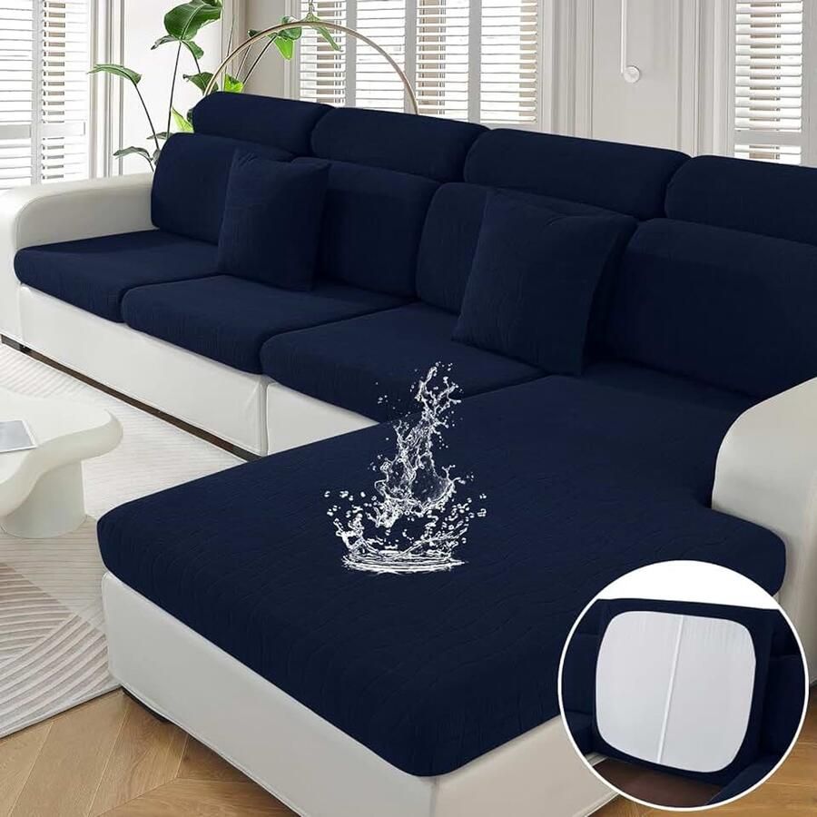 Stretch Sofa Zitkussen Hoezen Elastische Sofa Kussenhoes Hoes Voor Bankkussens Waterdichte Krasbestendig Zitkussenbescherming Sofahoezen Meubelbeschermer (Groot 1 Plaats Donkerblauw)