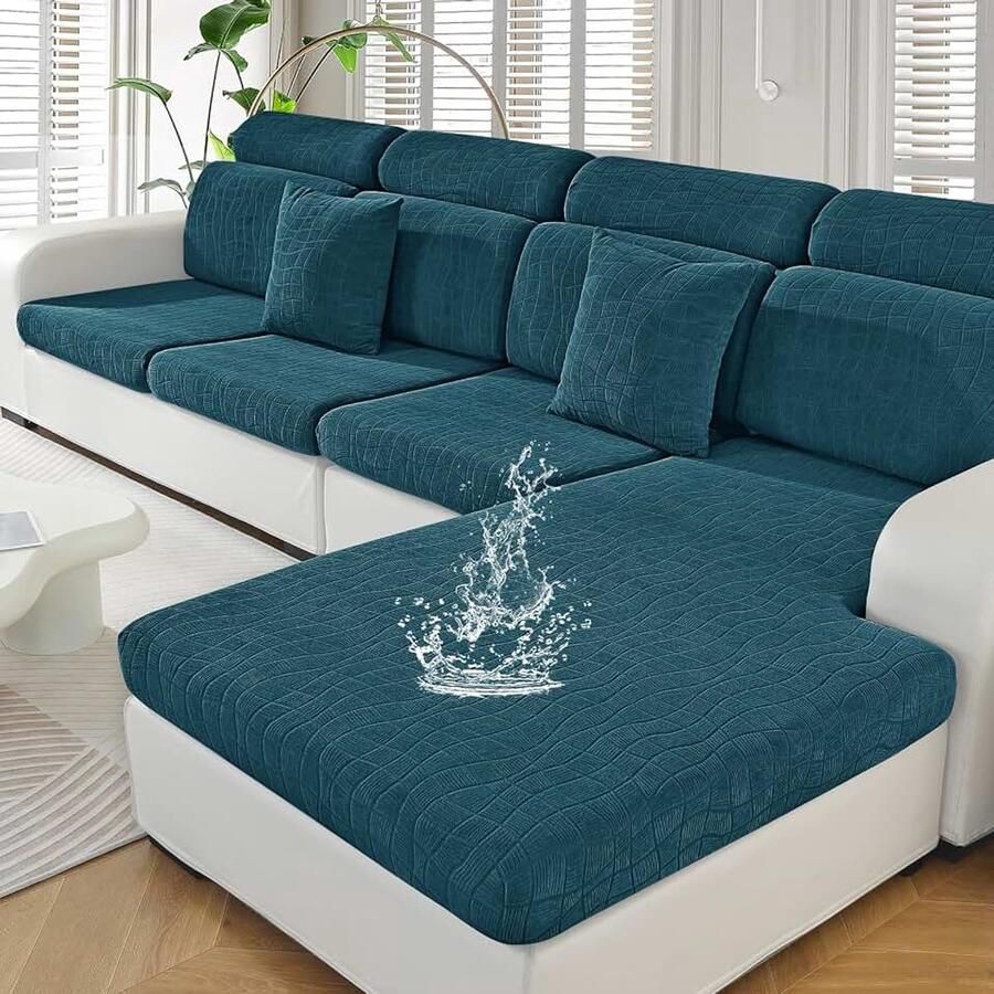 Stretch Sofa Zitkussen Hoezen Elastische Sofa Kussenhoes Hoes Voor Bankkussens Waterdichte Krasbestendig Zitkussenbescherming Sofahoezen Meubelbeschermer (Groot 1 Plaats Pauwblauw)