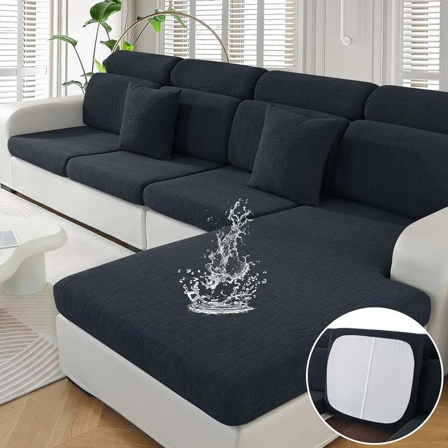 Stretch Sofa Zitkussen Hoezen Elastische Sofa Kussenhoes Hoes Voor Bankkussens Waterdichte Krasbestendig Zitkussenbescherming Sofahoezen Meubelbeschermer (Groot 1 Plaats Donkergrijs)