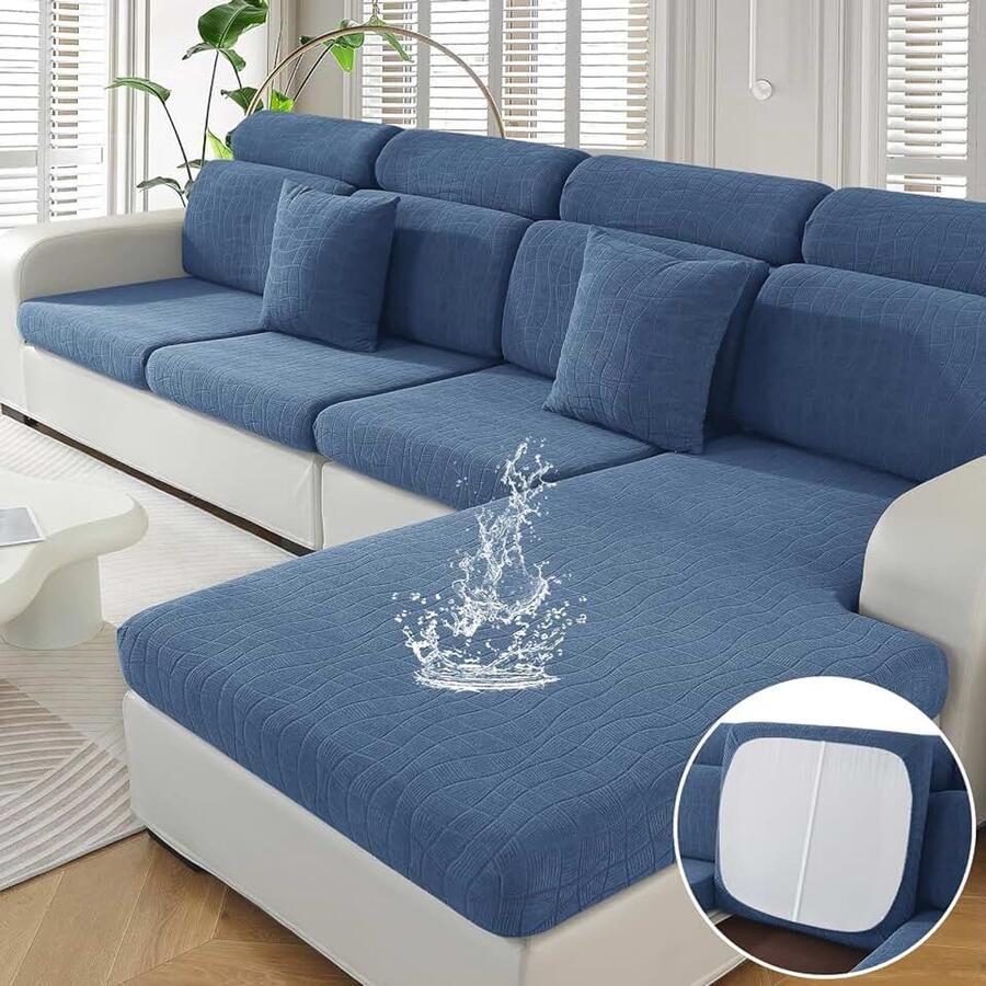 Stretch Sofa Zitkussen Hoezen Elastische Sofa Kussenhoes Hoes Voor Bankkussens Waterdichte Krasbestendig Zitkussenbescherming Sofahoezen Meubelbeschermer (Groot 1 Plaats Grijs Blauw)