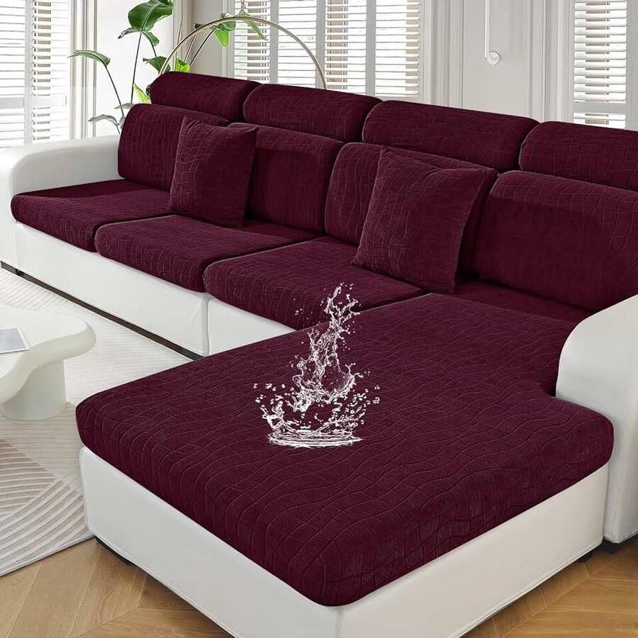 Stretch Sofa Zitkussen Hoezen Elastische Sofa Kussenhoes Hoes Voor Bankkussens Waterdichte Krasbestendig Zitkussenbescherming Sofahoezen Meubelbeschermer (Groot 1 Plaats Wijnrood)
