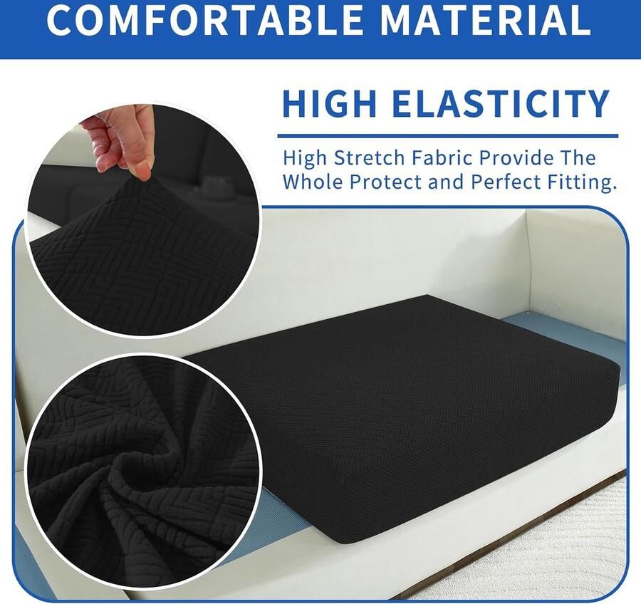 Stretch Sofa Zitkussen Hoezen Universele Elastische Sofa Kussenhoes Krasbestendig Zitkussenbescherming Hoes Voor Bankkussens Sofahoezen Meubelbeschermer (Chaiselongue Zwart)