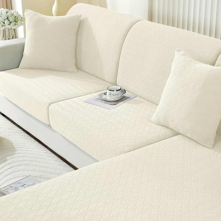 Stretch Sofa Zitkussen Hoezen Universele Elastische Sofa Kussenhoes Krasbestendig Zitkussenbescherming Hoes Voor Bankkussens Sofahoezen Meubelbeschermer (Groot 1 Plaats Beige)