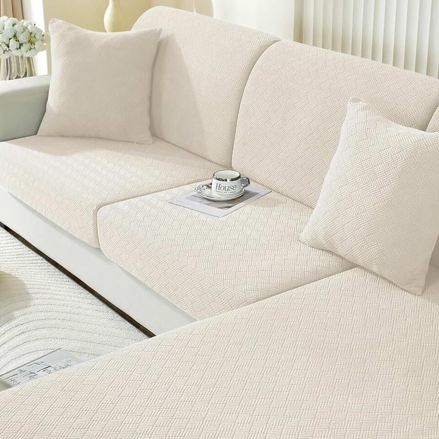 Stretch Sofa Zitkussen Hoezen Universele Elastische Sofa Kussenhoes Krasbestendig Zitkussenbescherming Hoes Voor Bankkussens Sofahoezen Meubelbeschermer (1 Plaats Beige)