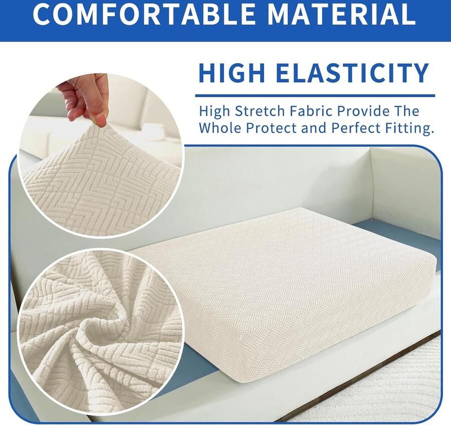 Stretch Sofa Zitkussen Hoezen Universele Elastische Sofa Kussenhoes L-Vormige Krasbestendig Zitkussenbescherming Hoes Voor Bankkussens Stoelhoes (1 Plaats*2+Chaiselongue Roomwit)