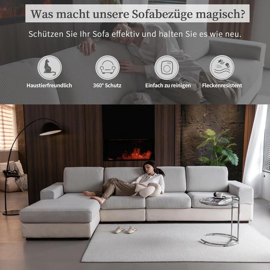 Stretch Sofa Zitkussenbezug Antislip Sofa Overtrek Wasbare Sofabescherming Universele Bank Overtrek Duurzaam & Onderhoudsvriendelijk (Lichtgrijs 1x Chaise Longue-Bezug)