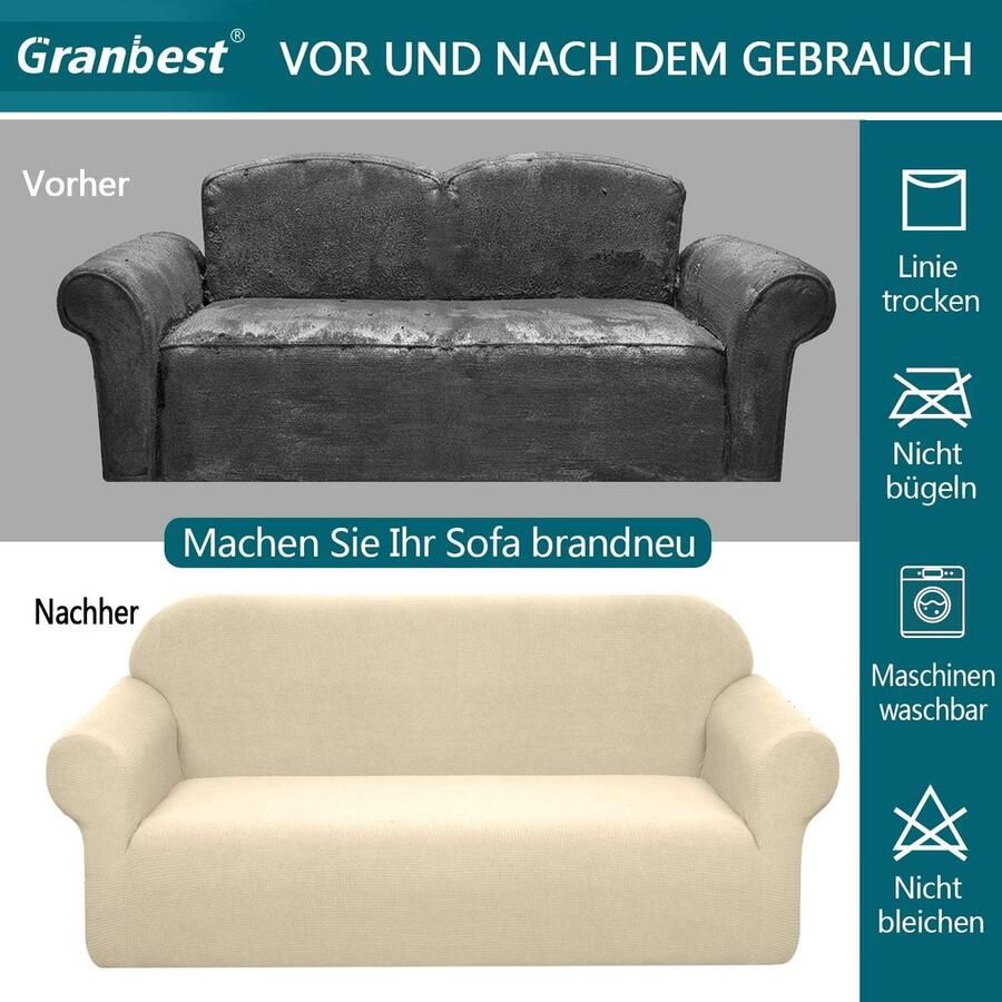 Stretch Waterdichte bankovertrek 1 stuks elastaan jacquard elastische bankovertrek met anti-slip schuim (2-zits beige)