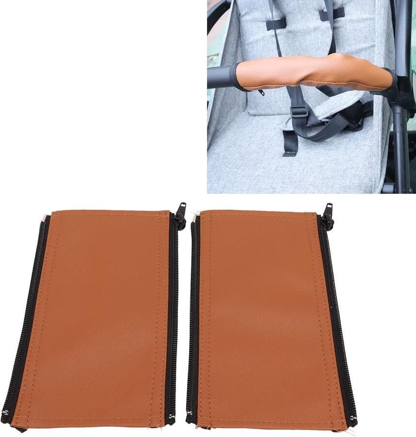 Stuurhoes voor Kinderwagen Afneembare PU-lederen Handgreepbescherming 19 1 X Beschilderd met Wrijfolie (BROWN)