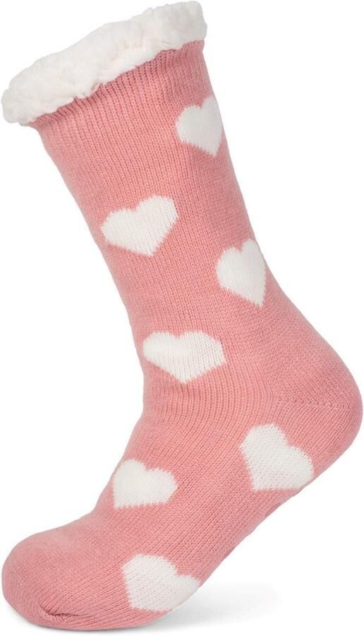 StyleBREAKER Damen ABS Stoppersocken Teddyfutter Herz Muster Rutschfeste Sohle mit abriebfesten Gumminoppen wärmendes Innenfutter sicherer Hausschuh-Ersatz für Schuhgröße 35-42