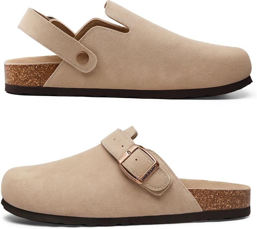 Suède Clogs Unisex Instappers met Kurk Voetbed Comfort Pantoffels en Apricot - Foto 2