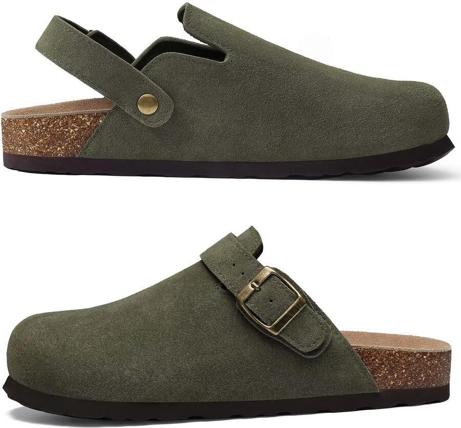 Suède Clogs Unisex Instappers met Kurk Voetbed Comfort Pantoffels en Groen