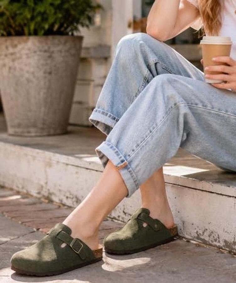Dames Clogs van Suède met Kurk Voetbed Mode Casual