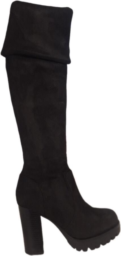 SUPER ME OVERKNEE LAARS MET HAK IN SUEDELOOK BLACK