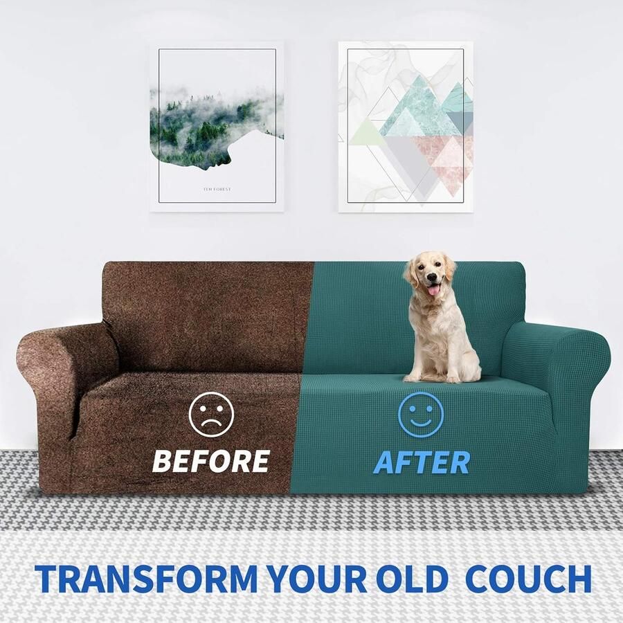 Super Stretch bankovertrek voor 2-zitsbank 1-delige universele loveseathoezen jacquard elastaan bankbeschermer voor honden huisdiervriendelijke loveseat-hoes 2 zits zwartgroen