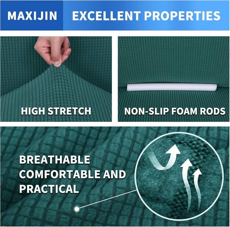 Super Stretch bankovertrek voor 2-zitsbank 1-delige universele loveseathoezen jacquard elastaan bankbeschermer voor honden huisdiervriendelijke loveseat-hoes 2 zits zwartgroen - Foto 2