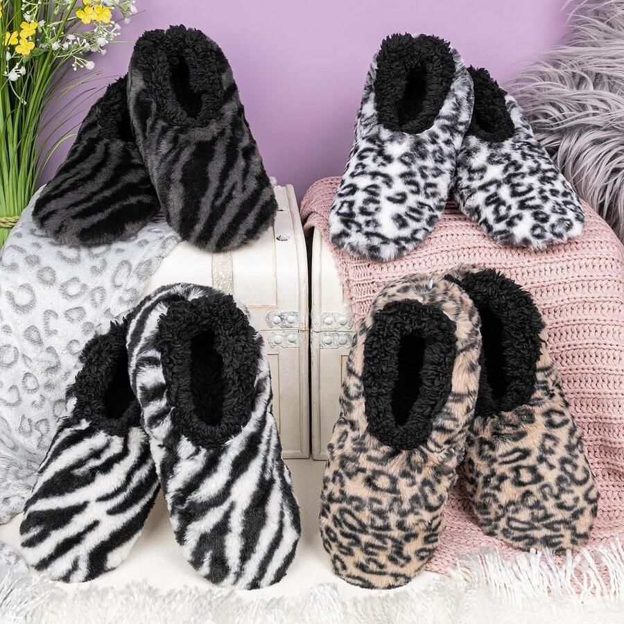 Superzachte Instappers met Luipaardprint Warme Pantoffels met Antislipzool voor Dames