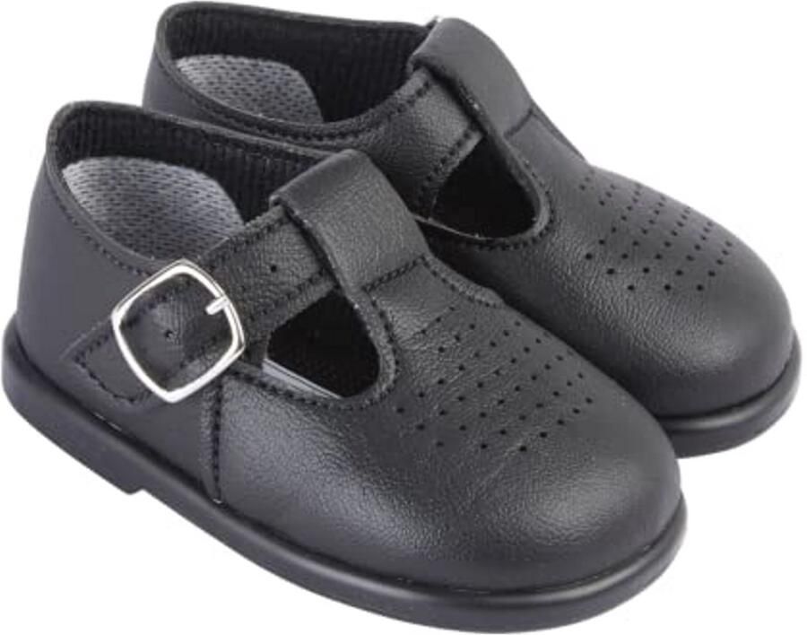 T Bar Baby Schoenen met Punch Detail Eerste Walker Gemaakt van Zacht Kunstleer