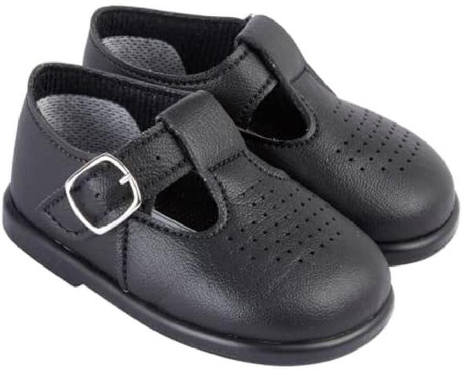 T Bar Baby Schoenen met Punch Detail Eerste Walker Gemaakt van Zacht Kunstleer