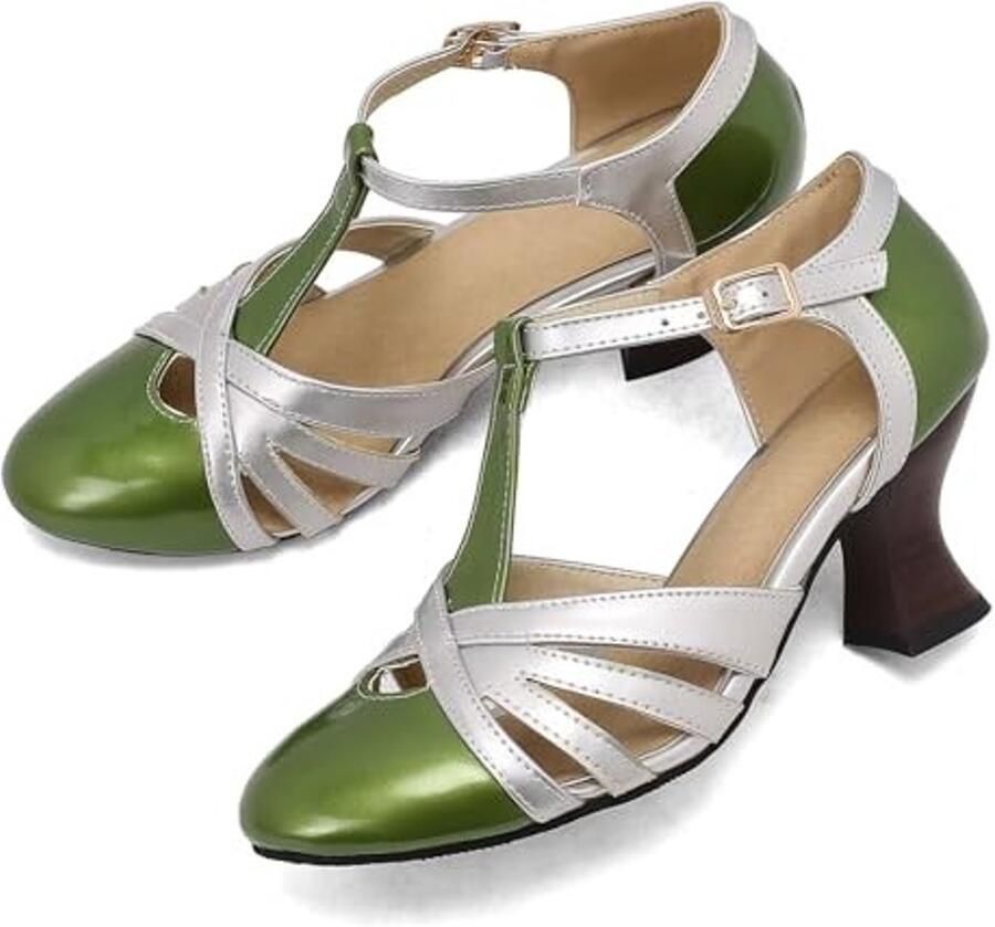 T-strap Pumps met Kittenhak Groen - Foto 1