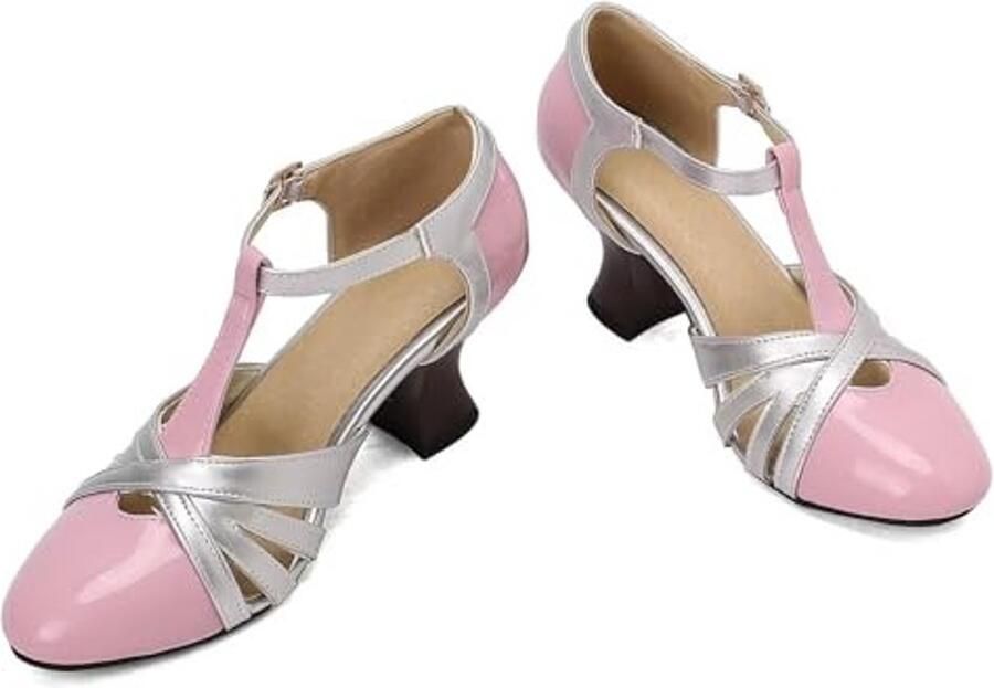 T-strap Pumps met Kittenhak Roze