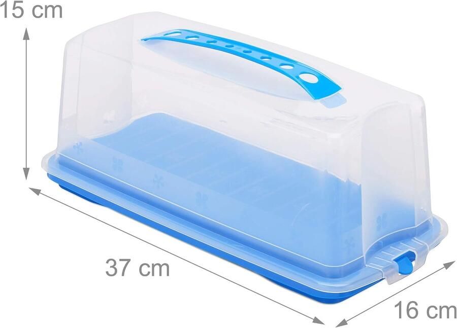 Taartdoos rechthoekig draagbaar met deksel voor cake cakedoos HxBxD: 15 x 37 x blauw doorzichtig