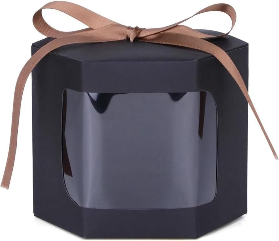Taartdozen 10 stuks zeshoekig gebakkarton met kijkvenster taartdoos geschenkdozen voor bruiloft verjaardag Kerstmis party cake koekjes verpakking zwart 13 x